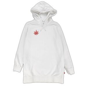 MEDMEN Weed Elongated French Terry Fleece Hoodie Pullover Sweatshirt White Small